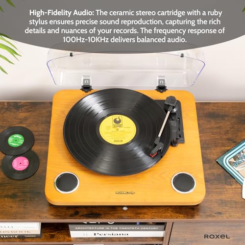 Roxel VRP-60 Tourne-disque vinyle avec haut-parleurs intégrés, BT IN/OUT, trois vitesses de lecture, sortie USB pour conversion finition bois naturel - Les Beatles, Paul McCartney, John Lennon, RIngo Starr, George Harrison Roxel VRP-60 Tourne-disque vinyle avec haut-parleurs intégrés, BT IN/OUT, trois vitesses de lecture, sortie USB pour conversion finition bois naturel – Image 4