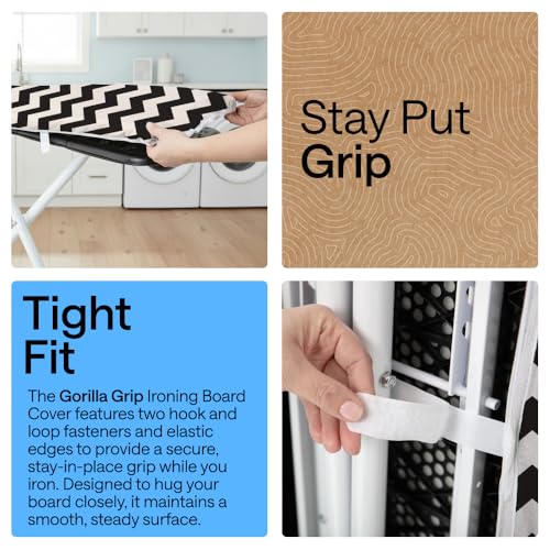 Image of Gorilla Grip Reflective Silicone Ironing Board Cover, 15x54, Fits Large and Standard Boards, Pads Resist Scorching and Staining, Elastic Edge, Thick Padding, No Fasteners Needed, Chevron Black Linen