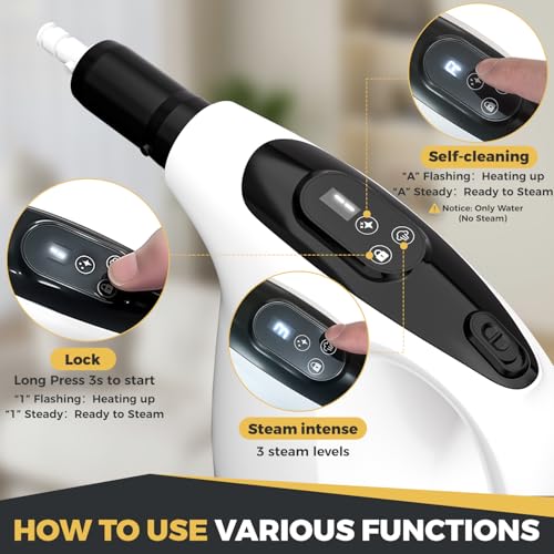 TICYACK Handheld Steam Cleaner, 15S Rapid Heating, 3 Adjustable Modes, 14 Cleaning Kits, Steam Cleaner for Home, Kitchen, Bathroom, Car(White) — view 3