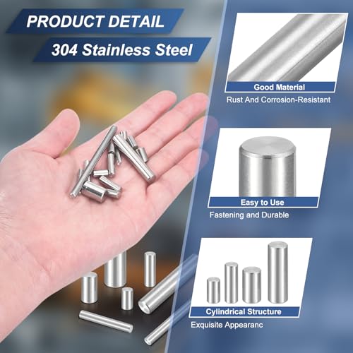 QUARKZMAN 120 Stück M1,5 x 25mm 304 Edelstahl Zylinderstift, Zylindrischer Regalstützstift Parallelstift Befestigungselement für mechanische Fertigung, Industrie, Silber
