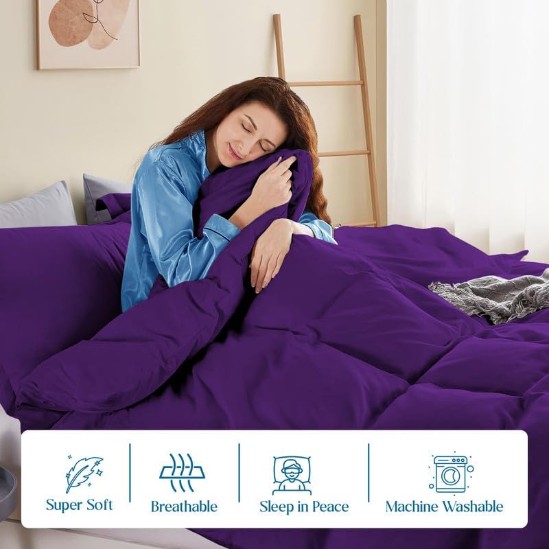 1-Piece Queen - XL Size Duvet Cover Only, 88" x 90", 100% Egyptian Cotton, 600 Thread Count, Purple Solid, Zipper Closure, Lightweight Cooling Duvet Cover, Soft Breathable Bedding