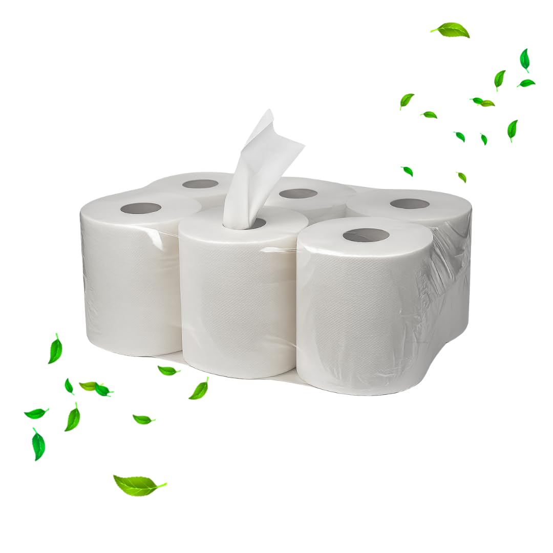 Papierhandtücher 2-lagig für Werkstatt & Gastronomie – ca. 150 m Papierrolle perforiert mit Spiral-Kern – saugstarkes Putzpapier für Spender – hygienische Reinigungstücher Industrie & KFZ