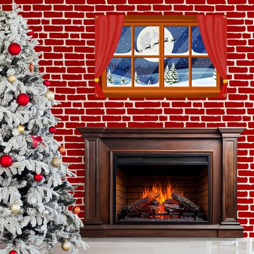 VioraWhite 4 Pcs Christmas Wall Decorations Brick Wall Backdrop Fireplace