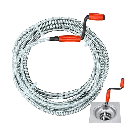 YOOSI Desatascador Tuberías,5m × 6mm, Desatascador wc con Manivela Desatascador Fregadero, para Fregaderos, Cuartos de Baño y Desagües