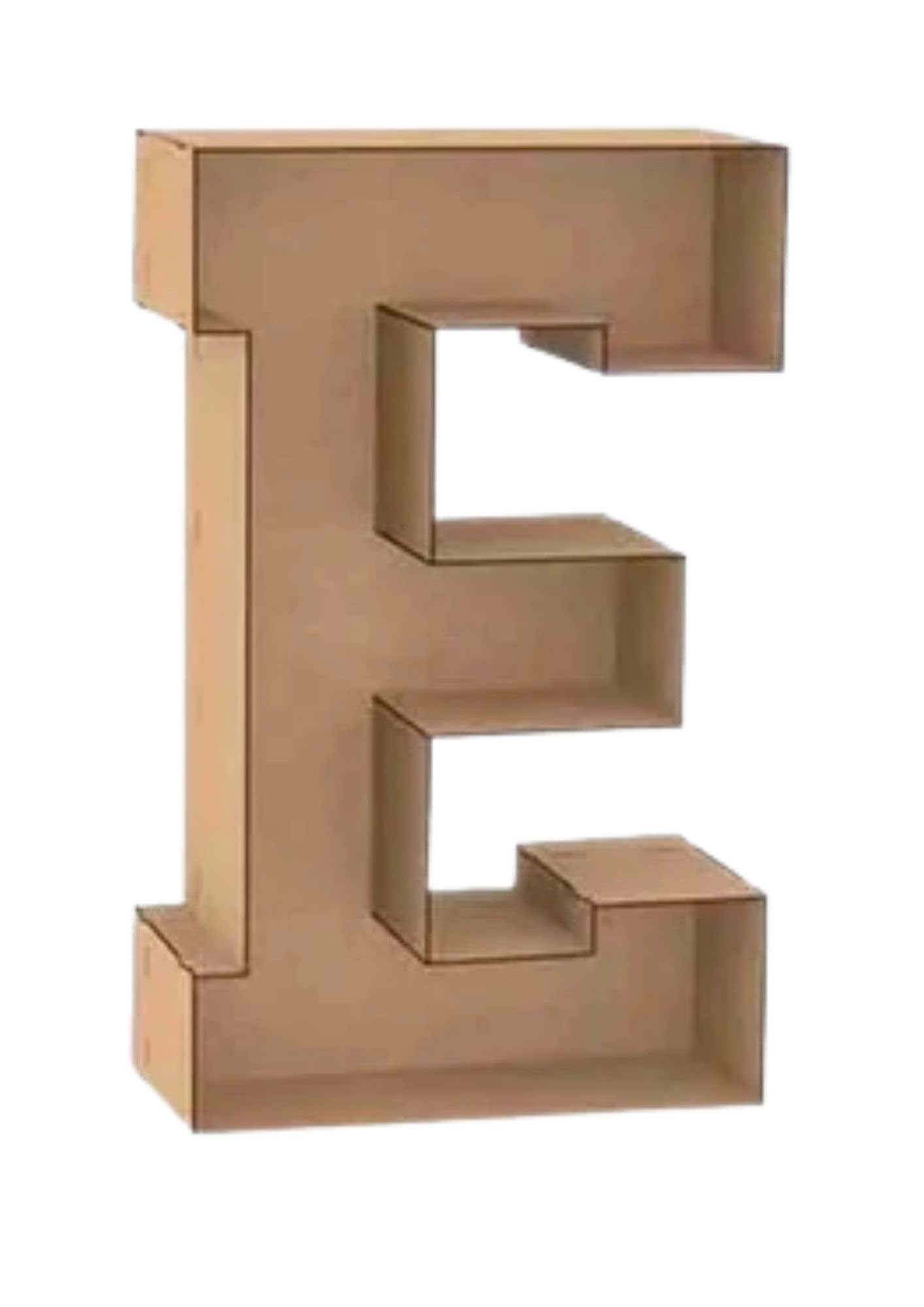 Letra E Decorativa de Madera 3D, 100 cm de Altura, 6 mm de Grosor