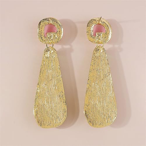 Long Teardrop Dangle Earrings for Women Girls Gold-Tone Exggerated Boho Resin Irregular Geometric Lightweight Triangle Xmas Statement Drop Dangling Studs Fashion Chic Vintage Baroque Holiday Party Jewelry (Pink and Green) by Dtja - Used condition - Image 5