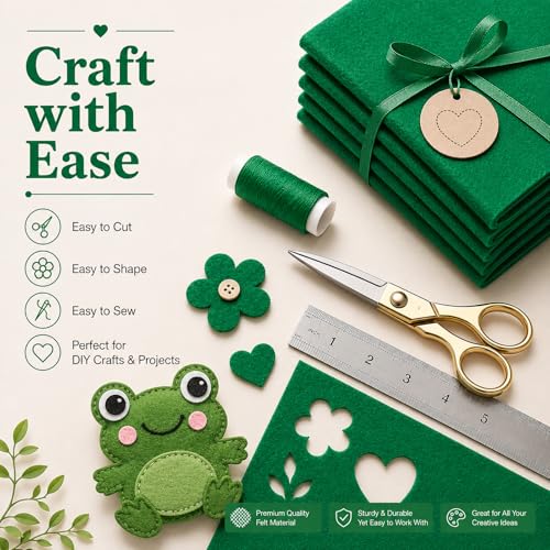 Image of Emerald Green Large Felt Fabric 36 inch x 36 inch (1 Square Yard), 1mm Stiff Felt Sheet, Nonwoven Fabric for Crafts, DIY Projects, Art, Sewing, Lining & Decorations