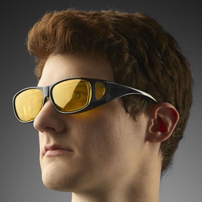FALINGO Night Vision Driving Eyewear Over-Glasses NIGHT EDITION with Anti-Glare and UV 380 Protection, Black - Image 3