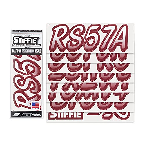 Image of STIFFIE Whipline White /Wine 3 inch Boat & PWC Registration Decals • Numbers Letters Stickers