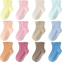 Aroveea Baby Kleinkind Socken mit Griff & Rüsche Anti-Rutsch Jungen Mädchen Baumwolle 12Paar für 1-3 Jahre Kinder Knöchel Süße Socken 6M-7Jahre