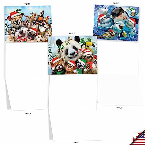 Image of The Best Card Company - 10 Blank Animal Christmas Note Cards - Assorted Bulk Holiday Cards for Men and Women, Fun Wildlife (4 x 5.12 Inch) - Merry Christmas to Zoo M6652XSB
