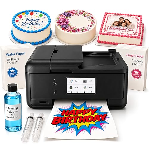 Ediblethingz Cake Topper Image Printer Bundle Kit, Includes Printer 50 Premium Wafer Paper Sheets, 12 Supreme Icing Sheets, Cleaning Kit, Wireless All-in-One