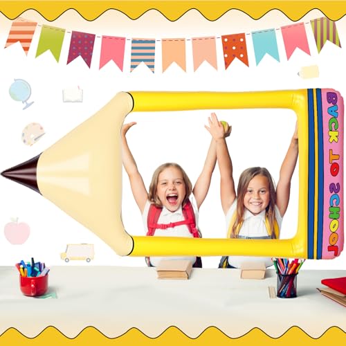 Image of Colingmill 55 Inch Pencil Photo Frame Back to School Inflatable Balloon Decorations Photo Backdrop Booth Selfie Frame Background for First of Day School Classroom Party Supplies
