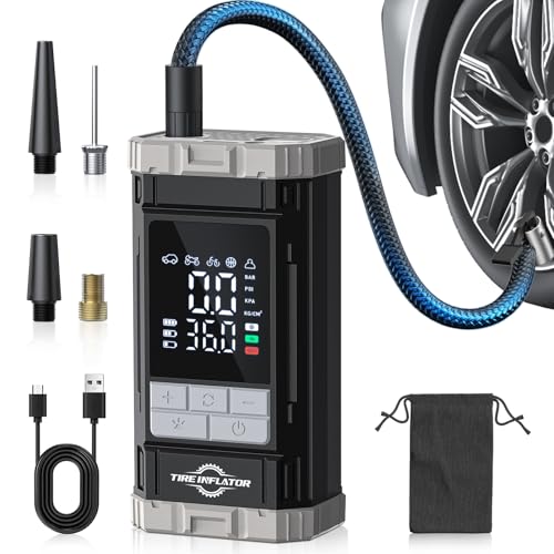 Aneson Tire Inflator Portable Air Compressor, 2X Fast Air Pump with Digital Gauge 150 PSI, Auto...