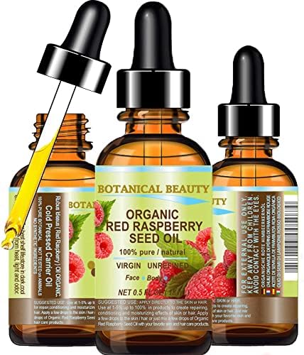 Botanical Beauty Organic RED RASPBERRY SEED OIL 100% Pure Natural Undiluted Virgin Unrefined Cold Pressed Carrier Oil for Face, Skin, Hair, Lip, Nails (0.5 Fl Oz 15 ml)