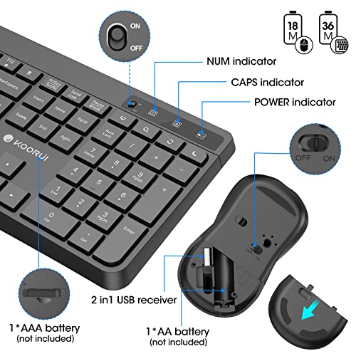 Koorui Wireless Keyboard And Mouse Combos, 12 Multimedia And Shortcut Keys Uk Layout Full Size Keyboard And Mouse Set For Windows,Macos,Linux-Black (Battery Not Included) - 5
