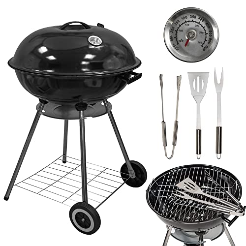 MYLEK barbacoa de carbón con tapa y 3 utensilios de cocina - 22" área de cocción Cover