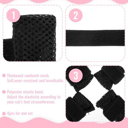 Image of 4Pcs Cat Shoes, Anti Scratch Cats Claw Covers, 3.62x1.57 Inches Breathable Mesh Nail Caps for Cats Claws, Adjustable Cat Mittens for Pet Bathing Feeding Cutting Nails(Black)