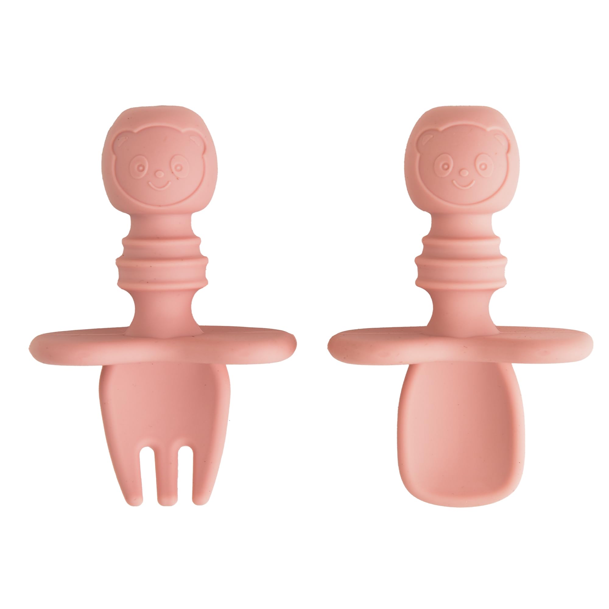 Baby Silicone Weaning Spoon & Fork Set | Stage 1 Training Utensils, BPA Free, Non-Toxic, Chewable Teether, Soft Gum-Friendly, Baby Self Feeding Essential, 6M+ (Pink)-image-1