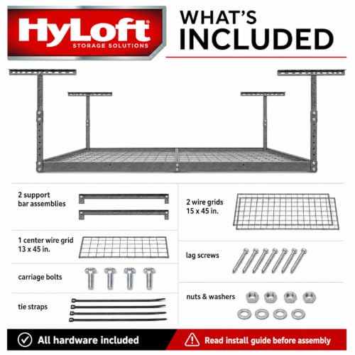 Image of Hyloft Overhead Steel Garage Storage System, Ceiling Rack, 45-Inch x 45-Inch, 00625, Hammertone