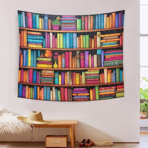 Tapisserie murale effet 3D bibliothèque pour décorer un grand salon ou dortoir 180x230cm