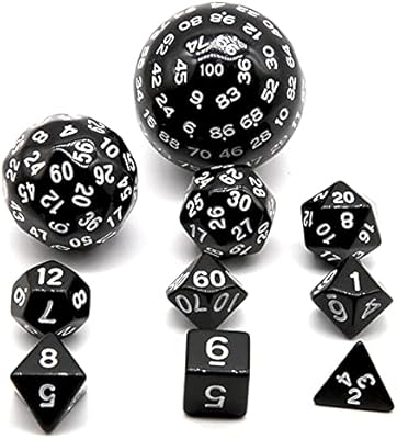 Heartstring Dice D100 D60 D30 D20 D12 D10 D8 D4 Polyhedral Dice Set for Dungeon and Dragons MTG RPG D&D, Black