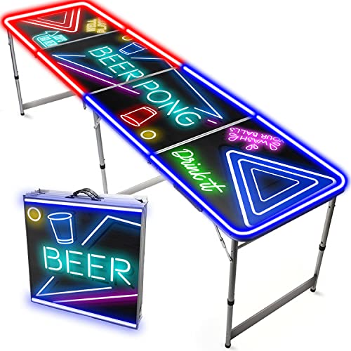 Beer Pong® - Table Beer Pong Lumineuse avec Néons Rouges et Bleus - Pliable et Transportable avec Revêtement Etanche Anti-Rayures - Homologuée pour...