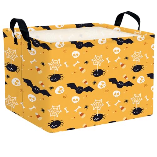 Image of Halloween Basket Gift Cute Pumpkin Ghost Parties Decor Kid Trick or Treat Basket for Boys and Girls Rectangular Storage Bin Box (Bat Spider)