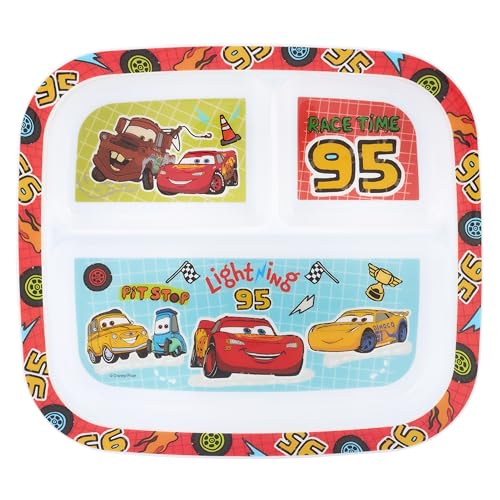 Disney Pixar Cars 3-Section Childrens Divided Plate - BPA-Free Durable & Colorful Dining for Children Perfect for Balanced Meals - 36 Months Up