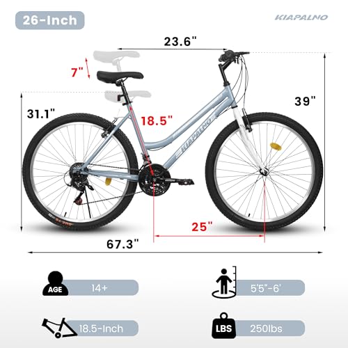 Ecarpat 26 Inch Mountain Bike, 21 Speed Summer Travel, Womens' Mens Birthday Gifts Bicycles, Female V-Brake Outdoor Cycling Commuting City Bike to School Work