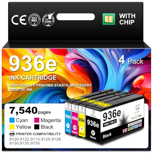 Image of 936XL 936e Ink Cartridges Combo Pack for HP 936 936xl OfficeJet Pro 9125e | High Yield 936XL ink Cartridge Combo Pack Work for OfficeJet 9122e OfficeJet Pro 9110b 9125e 9128e 9130b 9135e 9730e,4 Pack