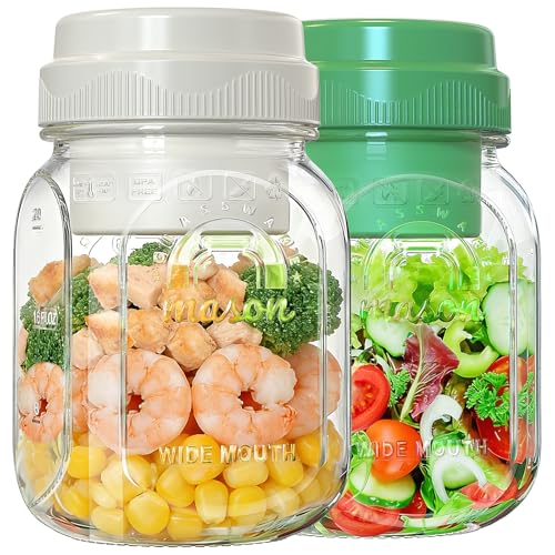 2 Pack 32 Oz Glass Salad Jars with Silicone Dressing Cup & Foldable Fork