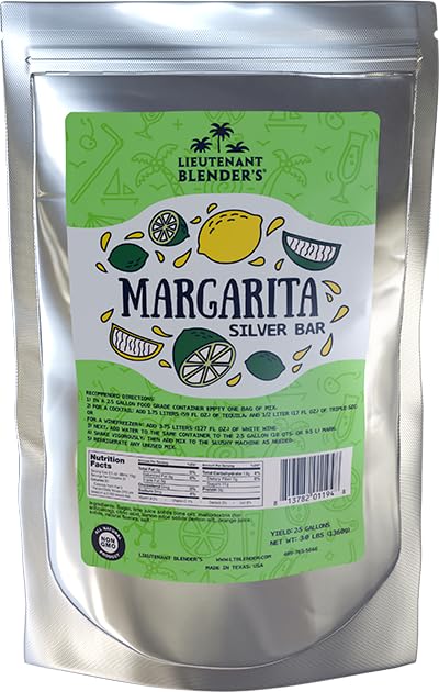 Lt. Blender's Silver Bar Margarita Cocktail Mix/Concentrate - Makes 2.5 Gallons of Non-GMO Frozen or 'On the Rocks' Margarita Mixer - for your Margarita Machine, Slushy Mix Machine, or Blender