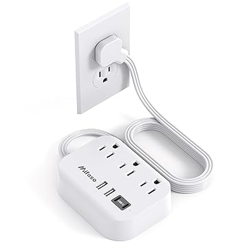 Cruise Essentials Power Strip USB - Flat Extension Cord with Multiple Outlets, 5Ft Ultra Cord with 4 USB Ports, Non Surge Protector for Cruise Ship Travel, Desktop Charging Station for Dorm Room