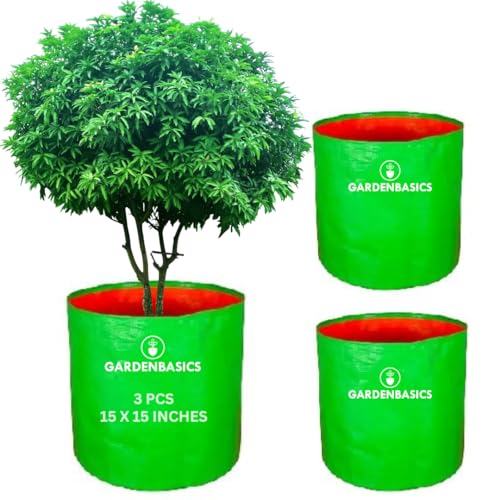 Image of Grow Bags - 260 GSM | Heavy Duty | UV Protected | HDPE Plant Pots for Home Garden | Reusable Plants Growing Bags for Terrace Gardening for Vegetables (3 Pcs, 15 X 15 Inches)