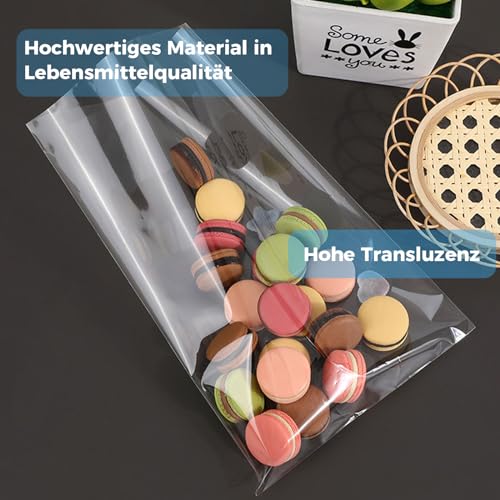 TAKUZA 100 Stück Cellophantüten Groß, Zellophantüten, Plätzchentüten, Kekstüten Transparent mit 100 Gold Gedrehtes Band, Weihnachten Klarsichttüten für Süßigkeiten Kekse Kuchen(25x15cm)