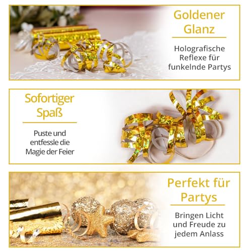 Luftschlangen Metallic Gold, Party Deko – 5 Rollen mit 18 Glitzernden Luftschlangen für Geburtstag –5STK–