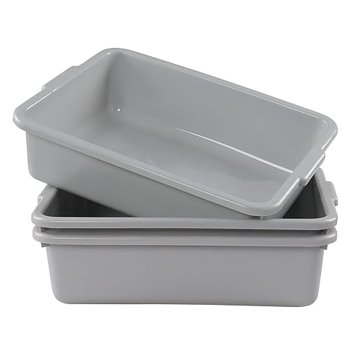 Caja de bañera de autobús comercial de 13 L, paquete de 3 tinas para lavabo, color gris