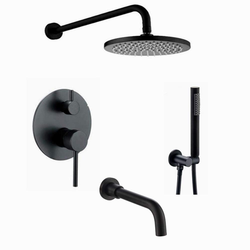QUSYZD Rain Matte Black Rain Mixer Shower Combo Set Wall Mounted Bathroom Shower Faucet Set with Shower Head, Handheld Shower, Bathtub Faucet, Embedded Box,8 Inches,12 Inch,12 Inches
