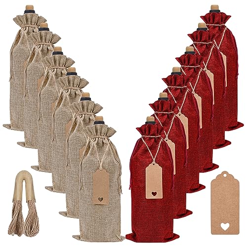 Image of Sailup Burlap Wine Bags 12 Pcs Wine Bottle Gift Bags with Drawstrings Tags & Ropes for Christmas Weddings Holiday Party, Birthdays, Travel, Blind Tastings, Reusable Gift Bags Home Storage 750ml