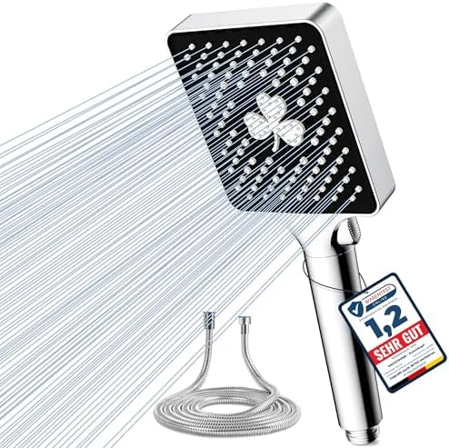 Magichome Duschkopf mit Schlauch, Hochdruck Handbrause mit 6 Strahlarten | 1,5M Duschschlauch mit Duschkopf Groß, Regendusche Duschbrause Einhand-Einstellung, Chrom