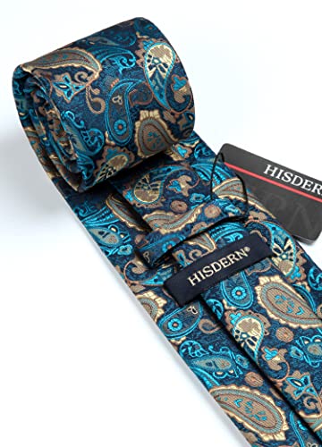 Image of HISDERN Ties for Men Paisley Tie and Pocket Square Woven Classic Floral Mens Ties Handkerchief Set Wedding Party Necktie