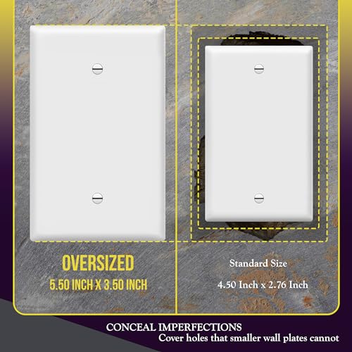 Image of ENERLITES Blank Device Wall Plate, Jumbo Blank Covers, Over-Size 1-Gang 5.5 inch x 3.5 inch, Unbreakable Polycarbonate Thermoplastic, 8801O-W, White | Jumbo size 5.5 inch x 3.5 inch, cover unused electrical box /outlet /switch, unbreakable polycarbonate, UL-listed, easy to install