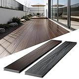 ShunHong Outdoor Solid Composite Decking Boards 96'x5.43'x1', Polymer Composite Decking for All Weather Use,Poolside,Backyard,Patio(6 Pcs,Rosewood and Light Grey,21.72sqft)