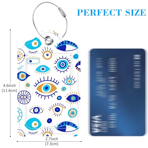 3 PCS Leather Luggage Tags for Suitcase Evil Eye Blue Bead Travel Cruise Luggage Tag with Stainless Steel Loop Name ID Label Privacy Cover for Women Men Travel2