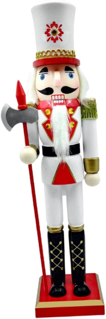 Ciieeo Wooden Nutcracker Figurine 39.5cm Traditional Xmas Nutcracker Soldier Decoration Red White Gold Christmas Table Centerpiece for Holiday Home Decor