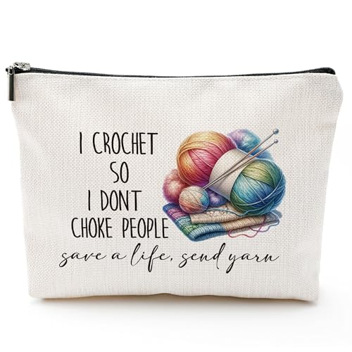 Eronm Crochet Makeup Bag, Small Cosmetic Bag, Waterproof Canvas Makeup Pouch, Birthday Christmas Friendship Gifts for Women Family Friends Teens Children, Travel Essentials for Women Girls-A05