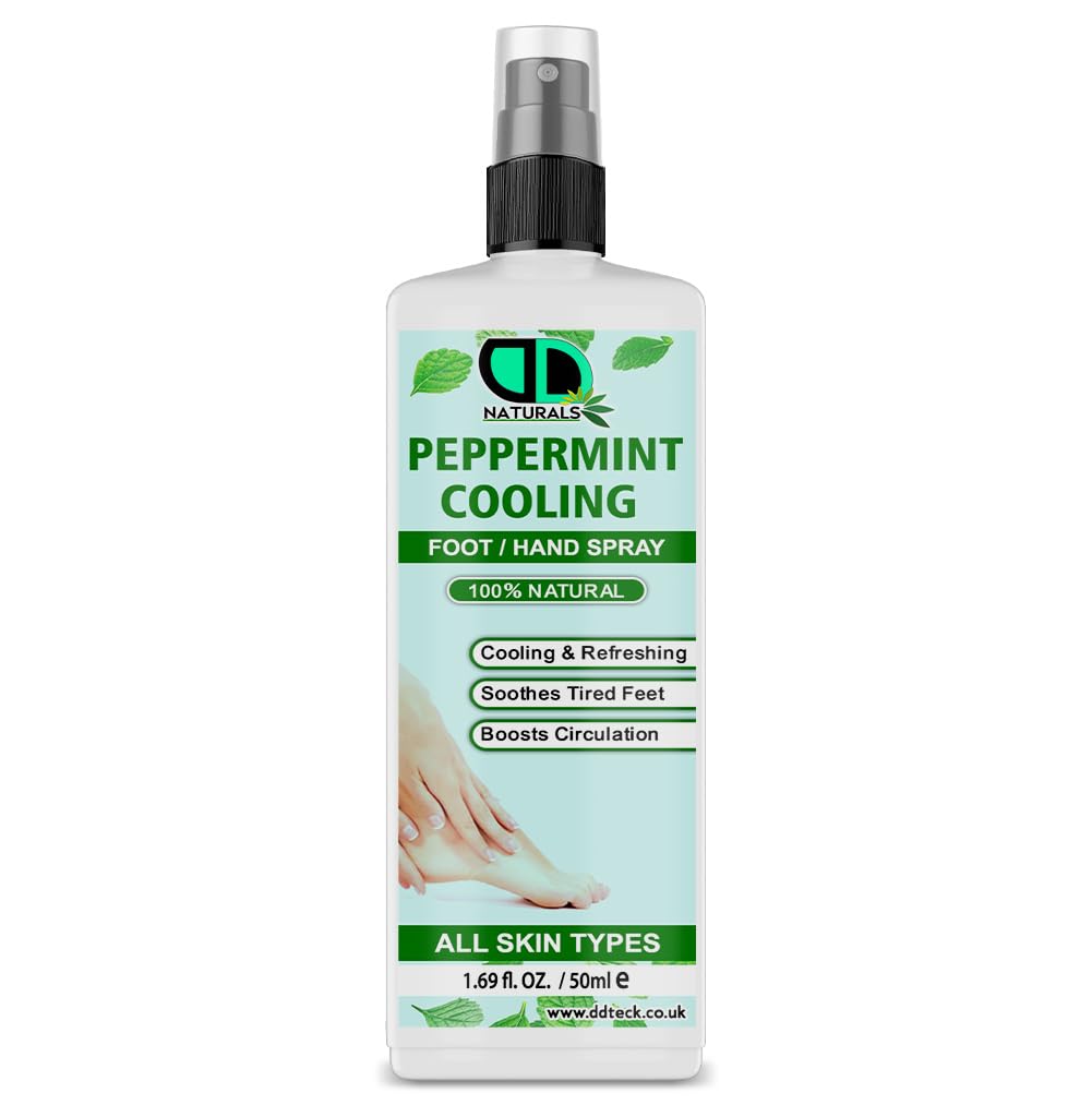 DD Teck Peppermint Cooling Foot/Hand Spray – Revitalize and Refresh with a Refreshing Peppermint Formula, Soothes Tired Feet, Cooling Sensation, Reduces Odor, Boosts Circulation (50ml Spray)