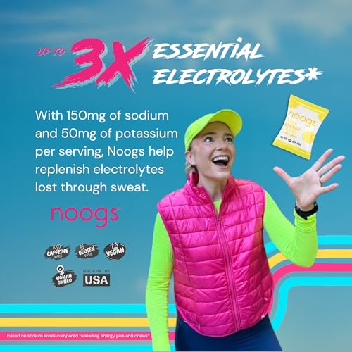Image of Noogs Sour Energy Chews, Lemon Zinger Electrolyte Energy Gummies, Sour Candy Flavored Alternative to Running Gels, Vegan, Gluten Free & Caffeine Free, 12 Pack