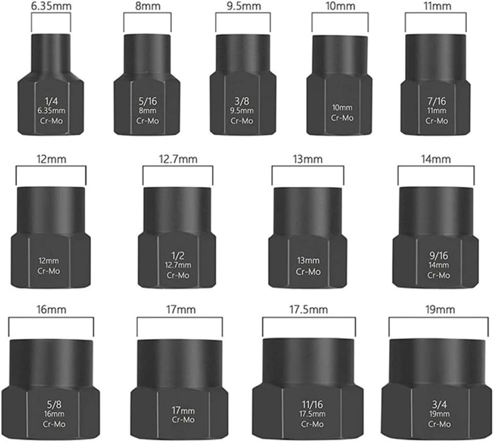 SAFIGLE 13pcs Chrome Steel Bolt Nut Extractor Set Solid Storage Case, Impact Lug Nut Removal Tool for Rusted Stripped Bolts and Wheel Lock Removal, Hand Tool Kit for Automotive Repair